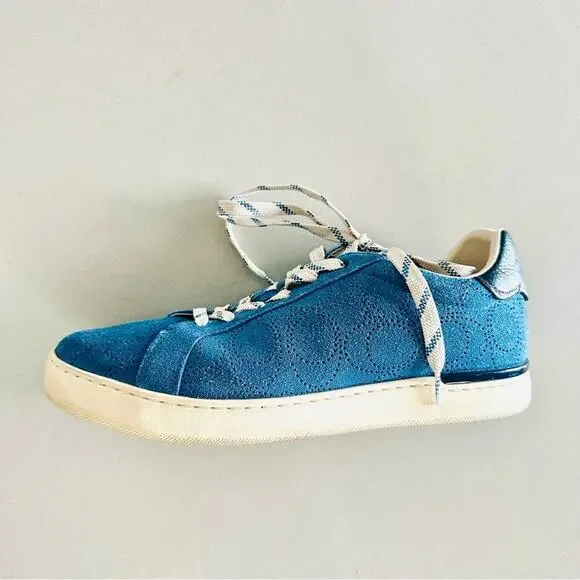 COACH Cobalt Blue White Perforated Logo Suede Clip C Mens Low Top Sneakers 8.5 - Picture 2 of 15